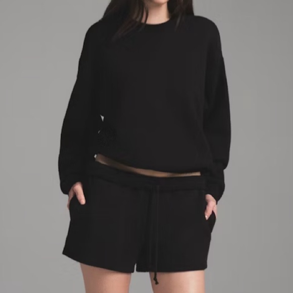 SKIMS Cotton Fleece Classic Crewneck Sweater Onyx Medium NWT